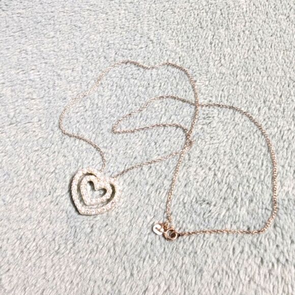 Vintage Sterling Silver & Cubic Zirconia Double Heart Necklace - Picture 11 of 15